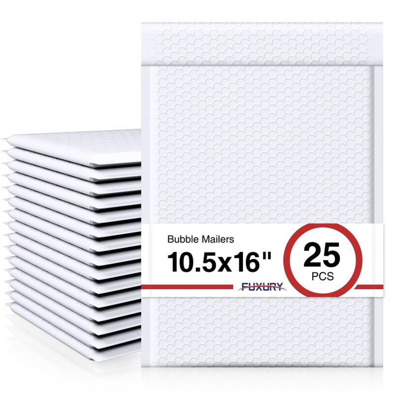 Fuxury White Bubble Mailers 10.5x16 Inch 25 Pack  Self Seal Padded Envelopes Waterproof Shipping Bags  Padded Mailers  Bubble Bags for Mailing  Packaging  Small Business  #5 - Image 1